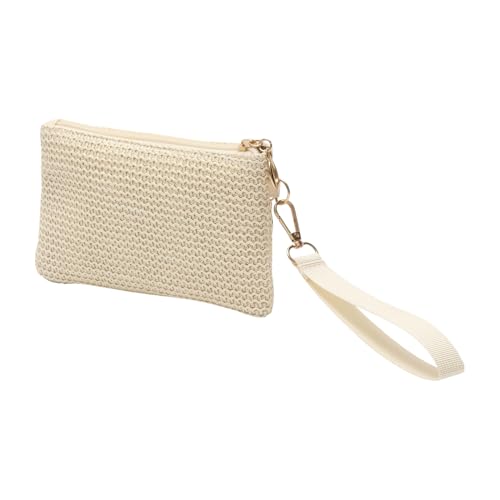Generic 1Pcs Money Pouch for Traveling Solid Woven Straw Double-Zip Wristlet Woven Straw Beige 18x10.5cm2