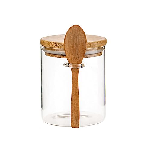 QUUPY Tarro de vidrio de 450 ml con tapa hermética y cuchara de vidrio para almacenamiento de alimentos, contenedor de avena con tapa para harina, azúcar, café, aperitivos y dulces