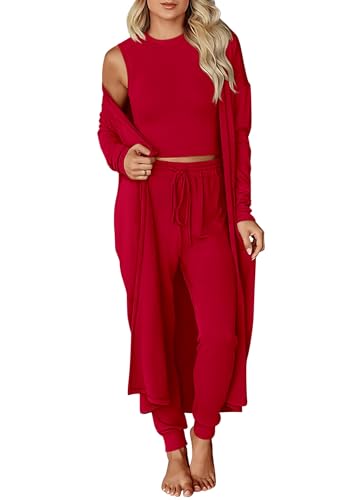 KIRUNDO 3 Piece Lounge Sets for Women Airport Travel Outfit(Red, M) - image 1