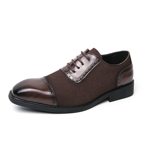Men's Lace-up Two Tone Patchwork Suede Leather Dress Oxford Shoes Cap Pointed Toe Low Chunky Heels Non-Slip Casual Shoes for Formal Business Wedding