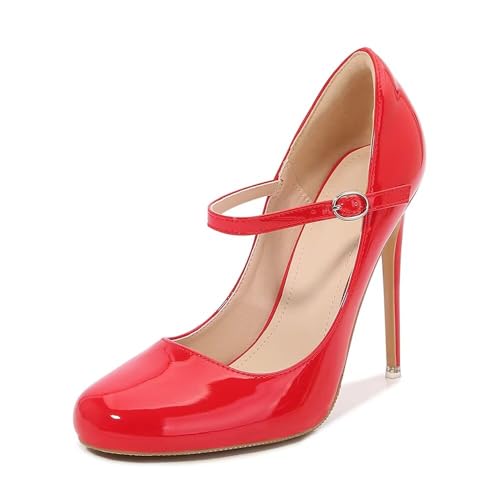 ChaiRong Zhou Women Fashion High Heels Pointed Toe Ankle Strap Pumps Stiletto Patent Leather Dress Shoes for Wedding Party Dance
