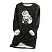 Haut à manches longues doublé polaire pour femme Imprimé chat mignon Automne Hiver, E-black, L