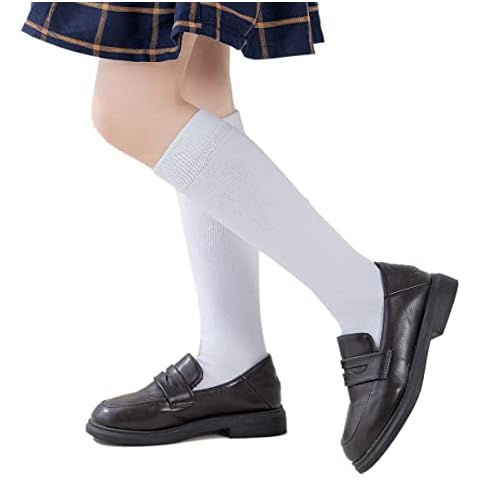 Marchare Girls Knee High Socks Kids Boys School Uniform Seamless Cotton Socks Stockings White 3 Pack 5-7 Years Cover