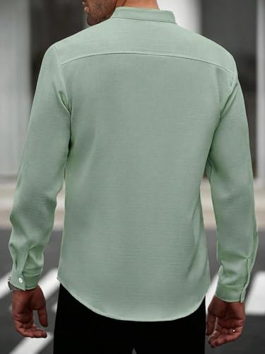 Image of TAGDO Men's Mandarin Collar with Button-Down Shirts | Full Sleeve Linen Casual Shirt for Man | Stylish Summer - Regular Fit Office, Party (2047)