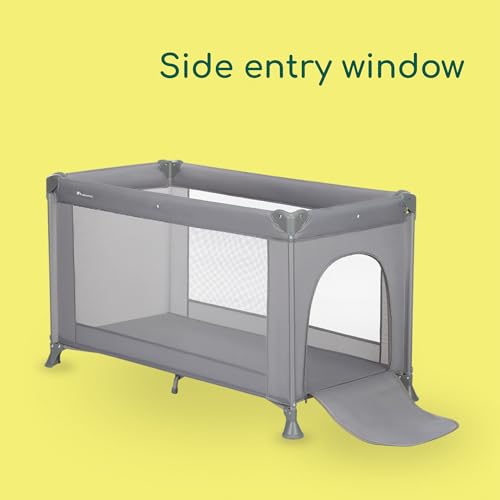 Image of Bebeconfort Sweet Dreams Baby Travel Cot, 0-3 Years (0-15 kg), Lightweight Travel Cot for Babies, Large Padded Mattress, Side Window, Easy Compact Foldable, with Travel Bag, Mineral Grey