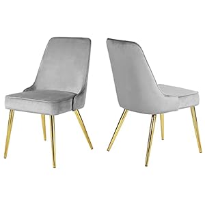KithKasa Upholstered Velvet Dining Chairs Sets of 2 Mid-Century Modern Comfy Side Chair with Gold Legs for Kitchen Living Room Grey