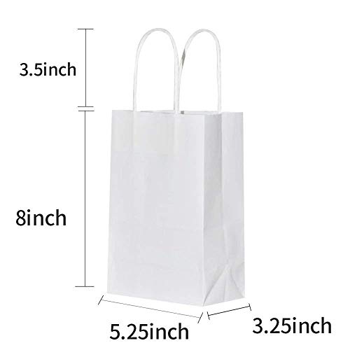 Image of Sturdy Small White Kraft Paper Bags with Handles Bulk, Bagmad Gift Bags 5.25x3.25x8 inch 100 Pcs Pack, Craft Grocery Shopping Retail Party Wedding Bags Sacks (White, 100pcs)