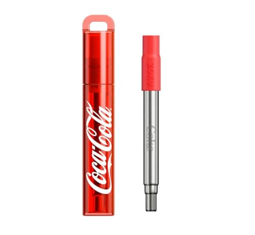 ZOKU Coca-Cola Reusable Pocket Straw, Telescopic Stainless Steel Drinking Straw with Silicone Mouthpiece, Adjustable to 9 Inches, Set of 2