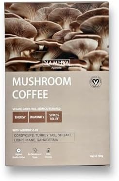 Namhya Mushroom Coffee Powder | Boosts Energy, Focus, Immunity & Reduces Stress | Cordyceps, Turkey Tail, Shiitake, Lion’s Mane, Ganoderma | Natural Ayurvedic Coffee | Vata Pitta | 100g (40 Cups)