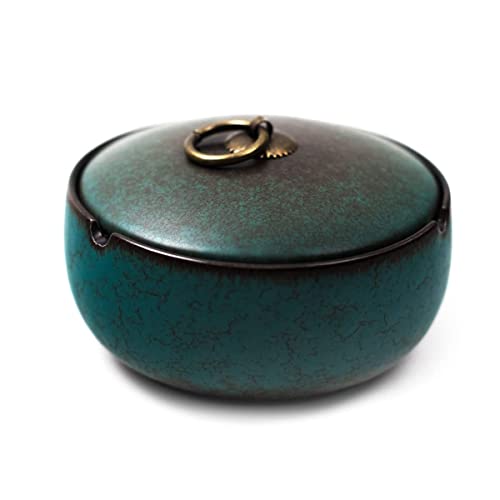 Ceramic Ashtray with Lids, Windproof Ashtrays for Cigarettes, Smokeless Home Ashtrays, Desktop Ash Tray for Office Decoration, Outside Ashtrays for Cigarettes for Patio, Garden