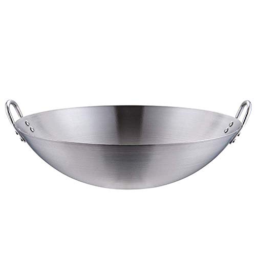 Padella wok, grande pentola professionale non rivestita con manico in acciaio, multiuso per soffriggere e friggere, strumento essenziale da cucina, 50 cm