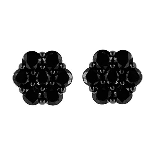 .925 Sterling Silver 4.0 Cttw Prong Set Round-Cut Treated Black Diamond Floral Cluster Stud Earring (Fancy Black Color, I1-I2 Clarity)