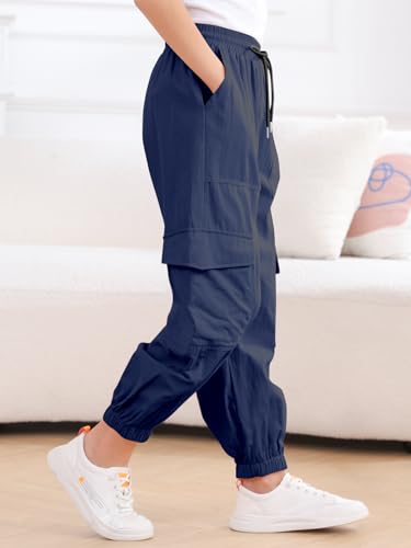 Kimoda Girls Cargo Pants Elastic Waist Casual Jogger Pants for Girls Streetwear Loose Parachute with Pockets 7-14Years