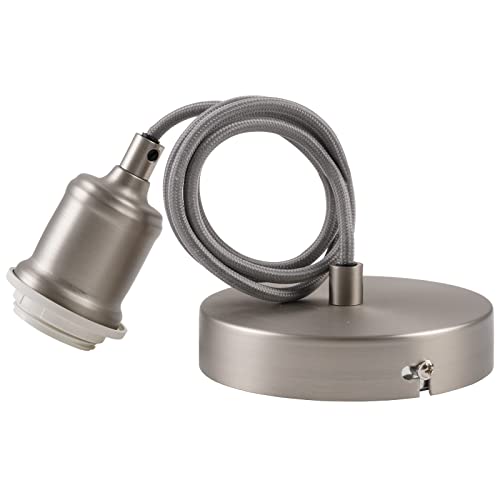 SHINY STAR Suspension de plafond en nickel satiné,rosace de plafond industrielle en nickel satiné,câble flexible tressé et douille de lampe E27,suspension suspendue-81901SN Cover