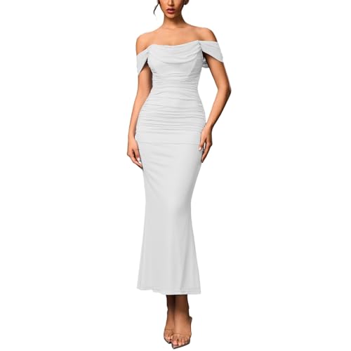 Generisch Vestido de fiesta largo para mujer, vestido de noche con abertura en los hombros descubiertos, sexy, vestido de cóctel, bodycon, largo, elegante, formal, vestido de verano, vestido de fiesta
