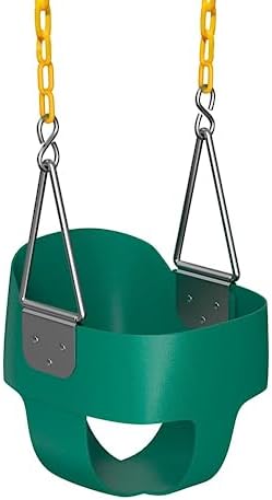 Jungle Gym Kingdom Toddler Swing - Heavy Duty, High Back, Full Bucket Baby Swing Seat with Coated Chains for Outdoor Use - Fully Assembled - Green