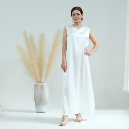 Image of SYANKANGXIAO Ramadan Afrian Inner Under Dress for Women Dubai Abaya Turkey Muslim Sleeveless Long Slip Dress