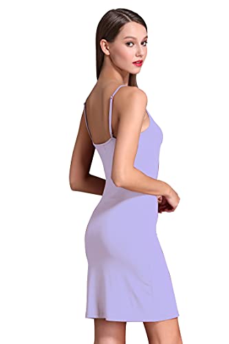 Coreal Full Slip For Women Under Dress Adjustable Spaghetti Strap Knee Length Slips Undergarment Nightwear Light Purple Small
