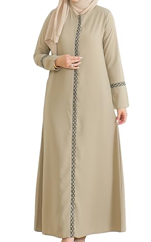Image of istanbul styles Embroidered Sleeves Abaya with Side Zipper Embroidery Long Sleeve Floor Length Turkish Abaya for Women