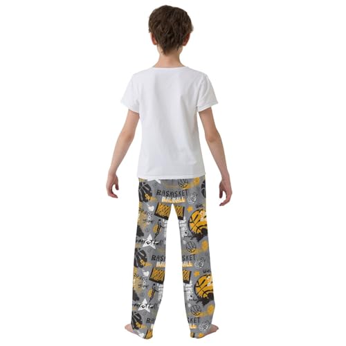 ZZXXB Basketball Graffiti Pattern Boys Long Pants Soft Trousers Elastic Waist Kids Lounge Bottoms with Pockets S-XL3
