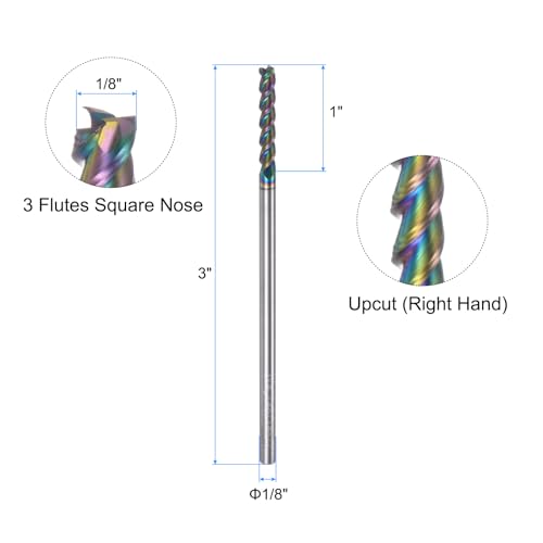 Image of uxcell Carbide Square End Mill, 1 /8 inch Diameter Diamond-Like Carbon Coated 3 Flutes Milling Bit Cutter, for Aluminum Copper Non-Ferrous Metal, 1 /8 inch Shank 1 inch Cut Length 3 inch Extra Long HRC55