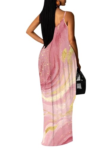 Image of SUZONANA Women's Plus Size Summer Dresses Spaghetti Print Midi Dresses Long Loose Sundresses