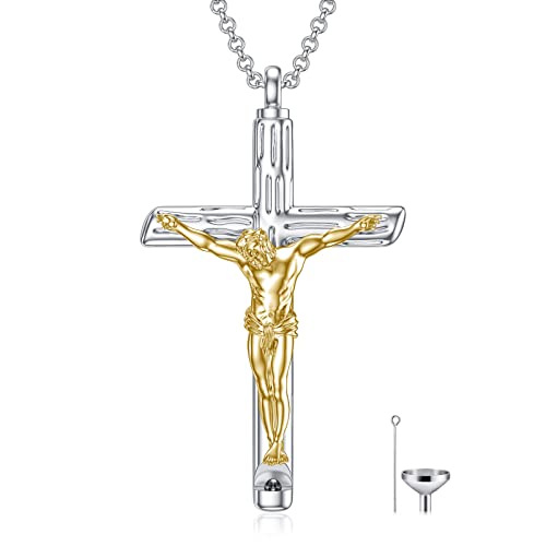 PELOVNY Sterling Silver Cross Crystal Necklace For Men Women Jesus Christ Crucifix Pendant Necklace Jesus Religious Jewelry - 22+2/18+2''