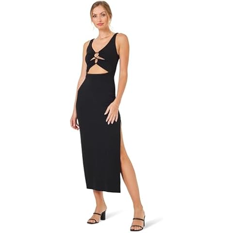 L*Space Camille Dress for Women, Fitted Ribbed Maxi, Ankle Length with Side Slit, Chic Dress for Vacation & Special Occasions, Black, M Cover