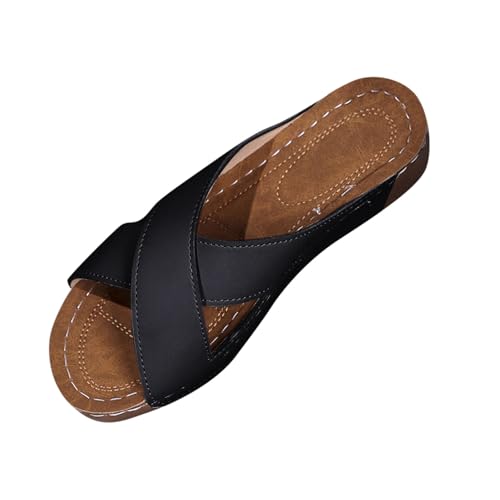 Pantuflas de punta abierta para mujer, con correa sólida, parte inferior gruesa, tacones de cuña, zapatos cómodos y ligeros, W 491 Negro, 39 EU