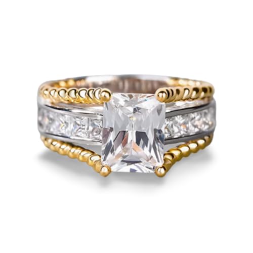 Bague anneau avec pierre blanche et détails carrés, le cadeau idéal pour marquer les esprits