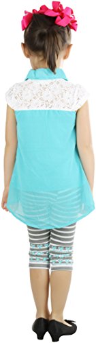 Image of ToBeInStyle Girl's 2 Piece Outfit Top & Leggings Set Casual Graphic Shirt Capri Pants