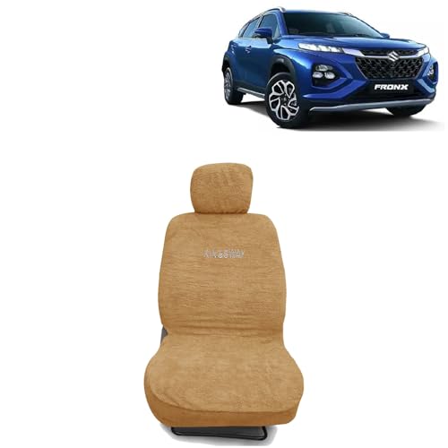 Image of Kingsway Fronx Seat Cover for (Year 2023 Onwards) All Model, Towel Fabric Car Seat Covers Compatible with Maruti Suzuki Fronx, Complete Set (Car Specific Front + Rear Seat Covers), Beige Color