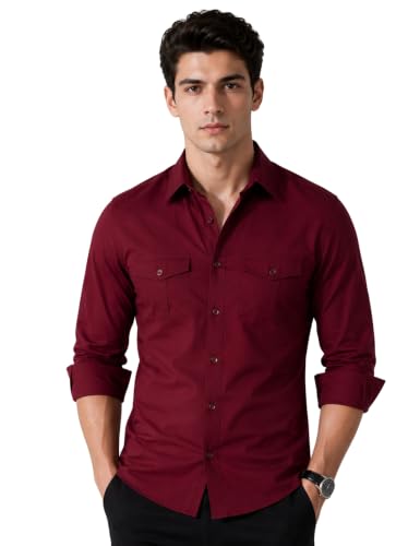 Image of Men's Double Flap Pocket | Regular Fit | Solid Spread Collar | Versatile Everyday Office Wear Comfortable |Stylish Design | Shirt