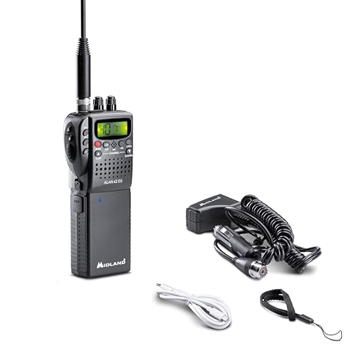 Midland - Radio CB Alan 42 DS Lithium, Radio Récepteur Émetteur Professionnel Portable AM/FM avec Batterie Li-ION 2800mAh pour Durée de Vie Doublée Multibande, Squelch Numérique et Charge USB C