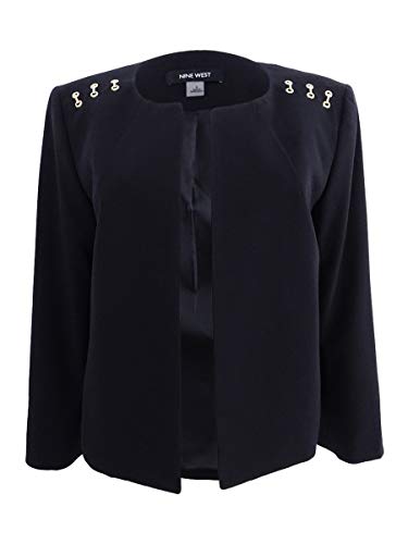 NINE WEST Women's Bi Stretch Kiss Front Jacket Shoulder Detailing, Black, 2