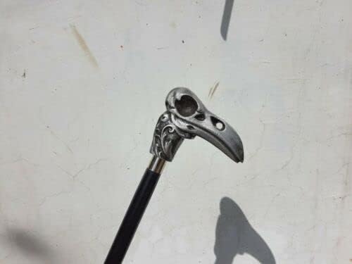 Raven Skull Handle with Black 2 fold Wooden Walking Stick Made from Metal Best Durable Heavy Reavn Cane for Reavn Lovers
