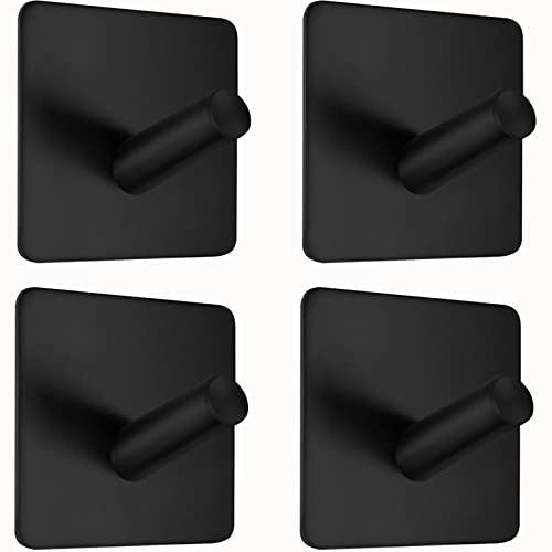 Hrobig Handtuchhaken Ohne Bohren Selbstklebend 4 Stück, 304 Edelstahl Handtuchhalter & Bademantelhaken, Wandhaken Klebehaken für Badzimmer Toilette Küche Büro Schwarz Cover