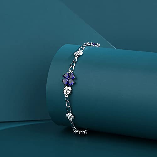 Image of JIANGXIN Lucky Four leaf clover 925 Sterling Silver Birthstone Chain Link Bracelet for Women Gemstone Jewelry Shamrock Birthday Gift 16+4cm