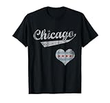 Chicago Flag Heart Love Vintage Distressed T-Shirt Small