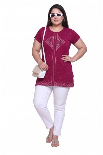 Image of Women Printed Cotton Tshirt with Side Slits & Pocket