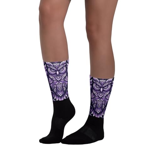 Women's Cute Purple Owl Crew Socks | Fun, Warm, Cozy, Athletic, Colorful Pattern2
