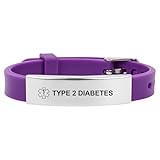 Medical Alert Bracelet for Women Men, Adjustable Medical Alert ID Silicone Wristband for Type 2 Diabetic Purple