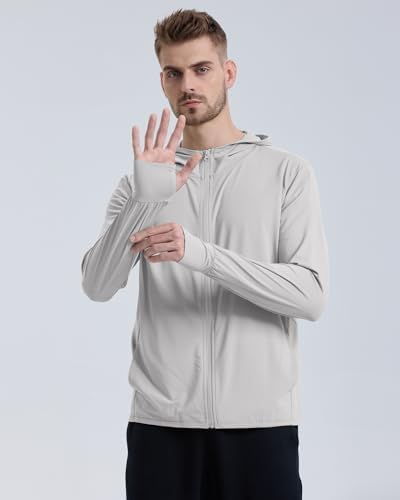 Locachy Men's UPF 50+ Sun Protection Outdoor Lightweight Full Zip Hoodie Jacket Long Sleeve Fishing Hiking Performance Shirt