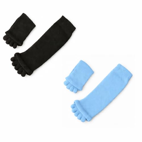 Image of Foot Alignment Orthopedic Cotton Socks for Men & Women | Five Toe Separator | Foot Pain Relief | Bunion Corrector | Plantar Fasciitis Support |Free Size | Black-SkyBlue | 2 Pair | UK8-11