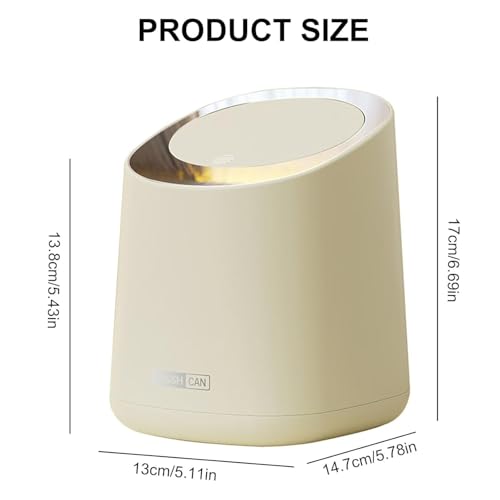 Image of Mini Desktop Bin with Lid, 2L Small Bathroom Dustbin with 1Roll of Trash Bags, Trashs Can with Press Type Lid Plastic Desktop Trash Bin for Home, Office, Vanity, Creamy White