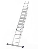 TB Davies 1102-037, 2.5m Triple Section Extension Ladders, Aluminium, Stabiliser Bar, Comfort D-Shaped Rungs, Extends 2.5-5.5m, EN131 Professional