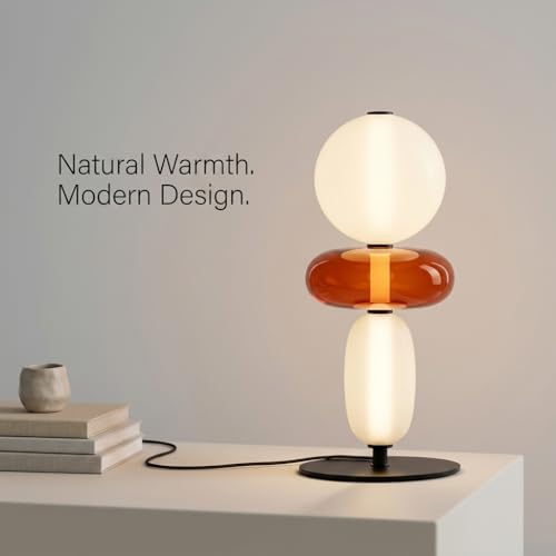 Image of Table Lamp 3-Color CCT (Warm + Natural + Cold White) Stacked Glass Orb Design Metal Base Bedroom Living Room Home Decor Light