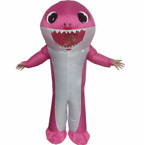 Inflatable Costume Adult Blow Up Shark Costume For Halloween Birthday Gift Role Playing Game Party Costumes (ROSE RED)