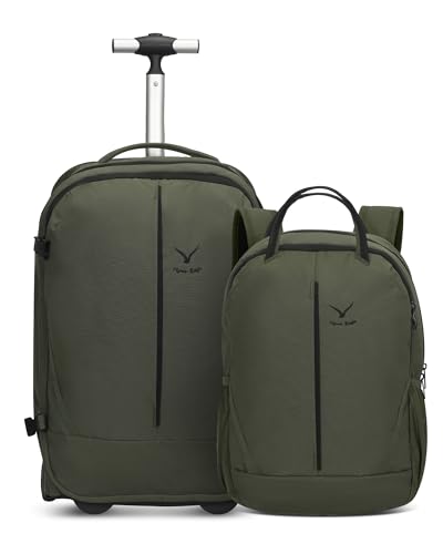 Image of Hynes Eagle 2 in 1 Travel Backpack Set Rolling Backpack with Wheels Carry on Luggage 43L with Personal Item Bag for Men Women 17 inches Laptop Backpack Dark Green