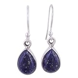 NOVICA Lapis Lazuli .925 Sterling Silver Teardrop Dangle Hook Earrings 'Be True'